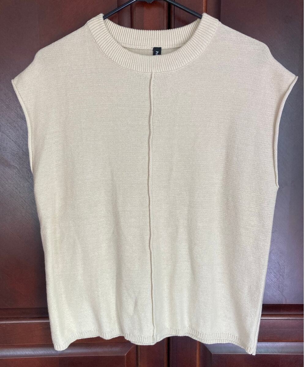 PrinStory - Lagenlook Effortless Chic Minimalist Sleeveless Sweater - M